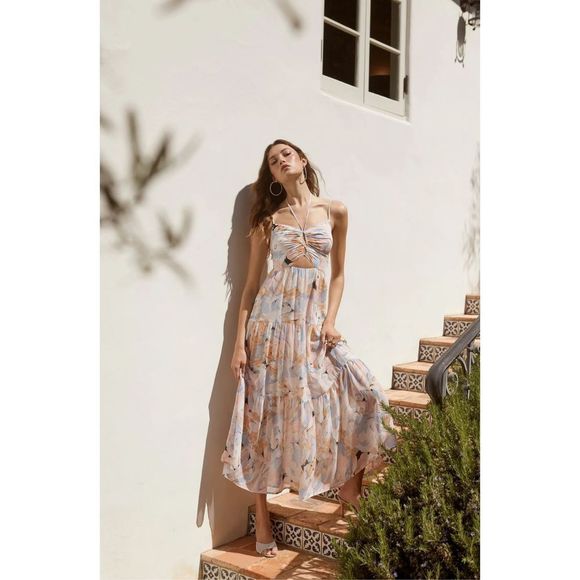 ASTR The Label BRANDY FLORAL CINCHED FRONT CUTOUT MAXI DRESS Size M - Picture 2 of 6
